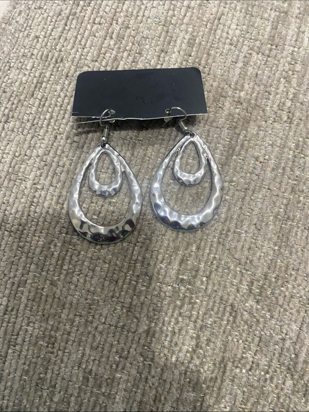Silver Hammered Double Teardrop Dangle Earrings